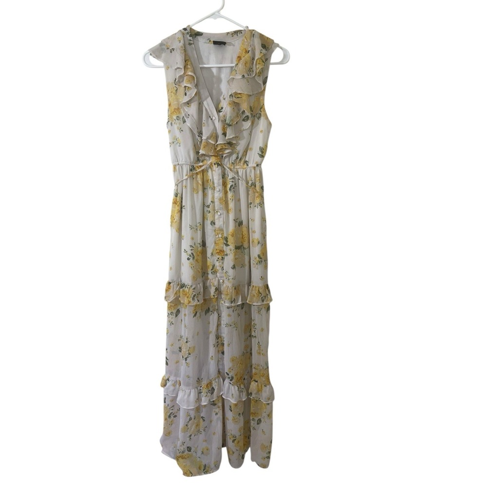 Disney Princess Yellow Floral Cottagecore Tired Ruffle Dress Small Whinsy